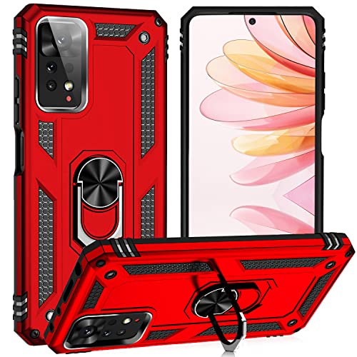 UKLCCU für Xiaomi Redmi Note 11 Pro/Note 11 Pro 5G Handyhülle,[Echter Militärschutz] Stoßfeste Kratzfeste Schutzhülle Cover Case Metall Ring Ständer Handy Hüllen - Rot von UKLCCU