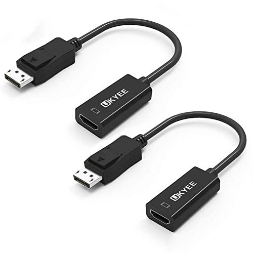UKYEE Displayport auf HDMI Adapter, 2er-Pack, DisplayPort DP auf HDMI Konverterkabel, Stecker auf Buchse, 1080p, kompatibel mit PC, Monitor, Projektor, HDTV - Schwarz von UKYEE