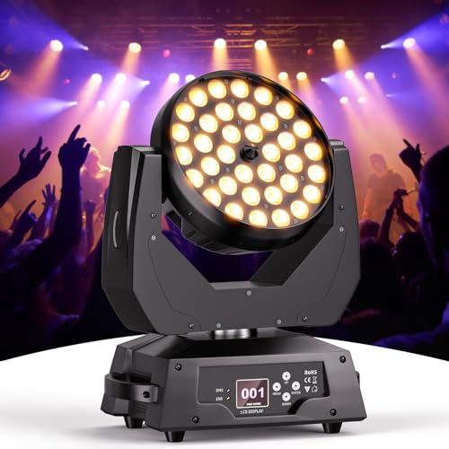 Moving Head LED DJ Lichter 36x10W RGBW Disco Licht 4IN1 Zoom Beam Wash Effekt DMX Bühnenbeleuchtung für Weihnachten, Partys, Club, Konzert, Hochzeit, Disco Events Inventar in Deutschland von U`King