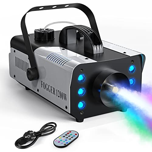 UKing 1200W Mini Nebelmaschine mit 6 RGB LED Steuerbaren Lichtern, Rauchmaschine mit Fernbedienung und 1L Tank für Hochzeit, Party, Theater, Disco Club von UKing