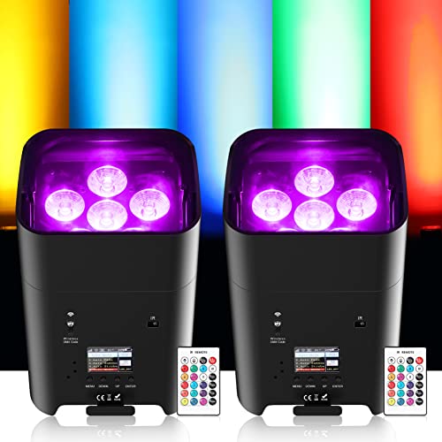 UKing 2er 6x18W RGBWA+UV akku led par scheinwerfer Wiederaufladbarem disco licht Bühnenlicht 9600mAh Batterie mit Drahtlose Fernbedienung/DMX/APP/2.4 GHZ für Hochzeit DJ- Versand, Schwarz, (ZQ01430) von U`King