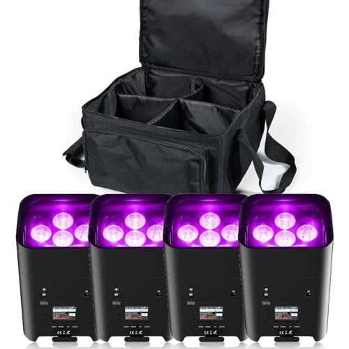 UKing 4er 108W RGBWA+UV LED Par Scheinwerfer Wiederaufladbarer akku mit Tasche und Fernbedienung, APP/DMX partylicht Bühnenlicht für DJ disco Bar KTV Hochzeit von UKing