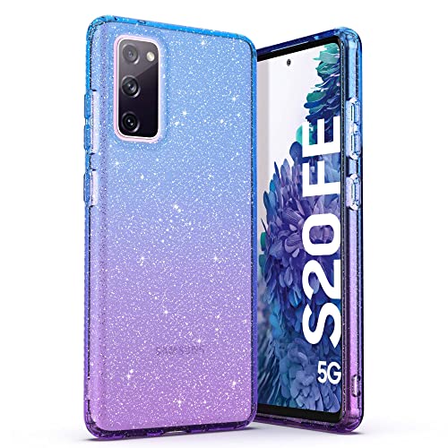 ULAK Galaxy S20 FE Hülle Glitzer, Galaxy S20FE Durchsichtige Schutzhülle Hard TPU Bumper Handyhülle Stoßfest Phone Case für Samsung Galaxy S20 FE 5G 6,5 Zoll - Lila Blau von ULAK