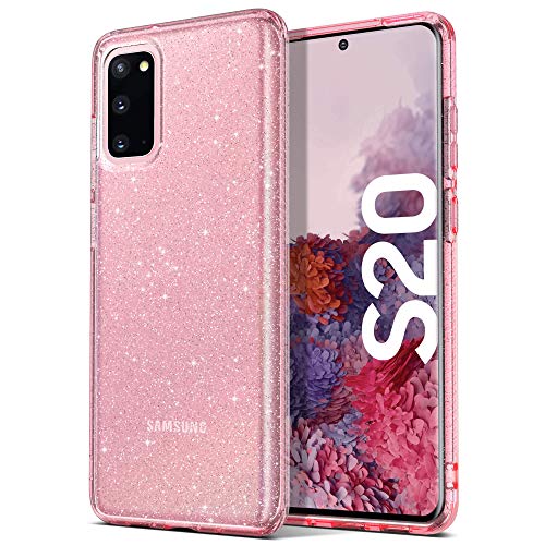 ULAK Galaxy S20 Hülle Glitzer, Durchsichtige Schutzhülle Hard TPU Bumper Handyhülle Stoßfest Phone Case für Samsung Galaxy S20 - Rosa von ULAK