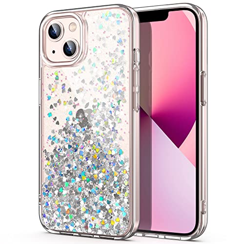 ULAK Glitzer Hülle Kompatibel mit iPhone 13, Sparkle Sterne Glitter TPU Stoßfest Handyhülle Durchsichtig Bling Schutzhülle Phone Case Cover für iPhone 13 6,1 Zoll - Liebe von ULAK