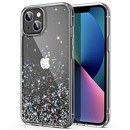 ULAK Glitzer Hülle Kompatibel mit iPhone 13, Sparkle Sterne Glitter TPU Stoßfest Handyhülle Durchsichtig Bling Schutzhülle Phone Case Cover für iPhone 13 6,1 Zoll - Silber Glitzer von ULAK