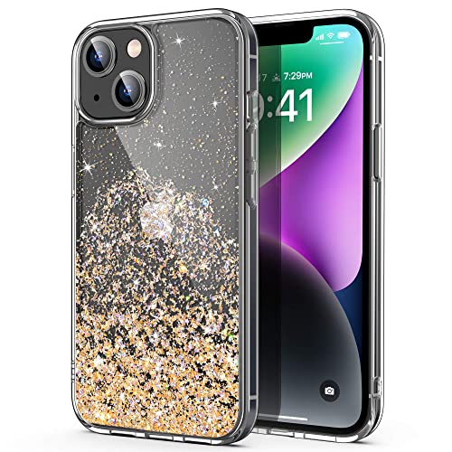 ULAK Glitzer Hülle Kompatibel mit iPhone 14 Plus, Sparkle Sterne Glitter TPU Stoßfest Handyhülle Durchsichtig Bling Schutzhülle Phone Case Cover für iPhone 14 Plus 6,7 Zoll - Goldene Sterne von ULAK