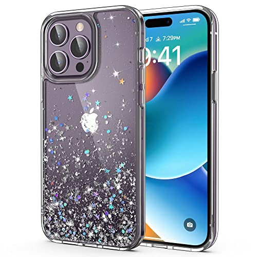 ULAK Glitzer Hülle Kompatibel mit iPhone 14 Pro Max, Sparkle Sterne Glitter TPU Stoßfest Handyhülle Durchsichtig Bling Schutzhülle Phone Case Cover für iPhone 14 Pro Max 6,7 Zoll - Silber Glitzer von ULAK