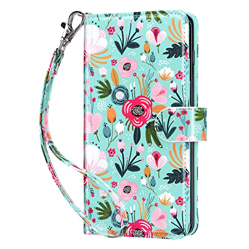 ULAK Handyhülle für Samsung Galaxy S10 Hülle Premium Leder Schutzhülle Tasche Flip Case Standfunktion Kartenfach Klapphülle mit Stoßfest Magnetisch Cover für Samsung S10 6,1 Zoll - Bunte Blumen von ULAK