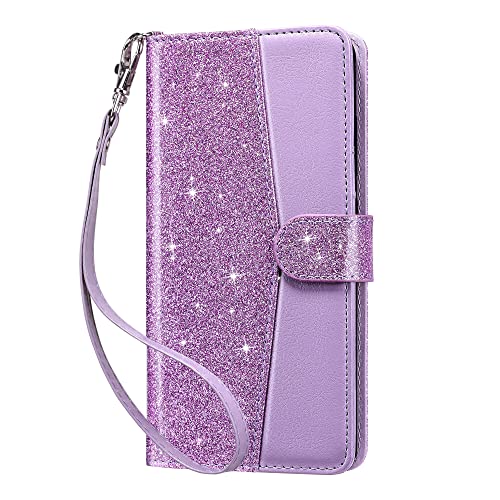 ULAK Handyhülle für Samsung Galaxy S20 FE Hülle Premium Leder Schutzhülle Tasche Flip Case Standfunktion Kartenfach Klapphülle mit Stoßfest Magnetisch Cover - Lila Glitzer von ULAK