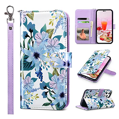 ULAK Hülle Kompatibel mit iPhone 14 Pro Max, Flip Hülle Leder PU Klapphülle Cover Tasche Brieftasche Schutzhülle Standfunktion Handyhülle Case für iPhone 14 Pro Max 6,7 Zoll - Blumen von ULAK