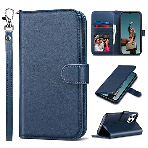 ULAK Hülle Kompatibel mit iPhone 14 Pro Max, Flip Hülle Leder PU Klapphülle Cover Tasche Brieftasche Schutzhülle Standfunktion Handyhülle Case für iPhone 14 Pro Max 6,7 Zoll - Marine Blau von ULAK