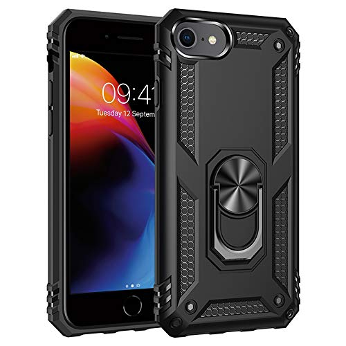 ULAK Hülle für iPhone SE 3 2 2022 2020, [Militärqualität] Dual Layer iPhone 8 7 Schutzhülle mit 360° Verstellbarem Ring Stoßfest Case Cover für Apple iPhone 7 8 SE 2020 2022 - Schwarz von ULAK