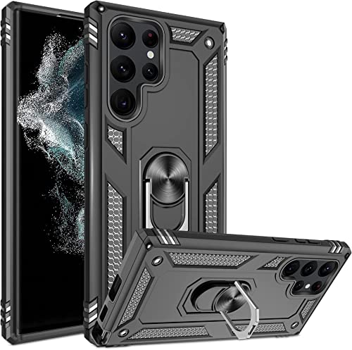 ULAK Hülle kompatibel mit Samsung S22 Ultra, [Militärqualität] Dual Layer Schutzhülle mit Standfunktion, TPU Stoßfest Case Cover für Samsung Galaxy S22 Ultra - Schwarz von ULAK