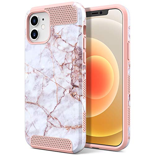 ULAK Hülle kompatibel mit iPhone 12 Mini, Bunt Hybrid Handyhülle 2 in 1 Stoßfest Schutzhülle Tasche Hart PC + Weiche Silikon Case Cover für Apple iPhone 12 Mini 5,4 Zoll 2020 - Rosa Marmor von ULAK