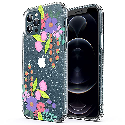 ULAK Transparente Schutzhülle für iPhone 12 Pro Max, Glitzer, funkelnd, weiches TPU, kratzfest, stoßfest, gemustert, Schutzhülle für iPhone 12 Pro Max 6,7 Zoll, Blume von ULAK