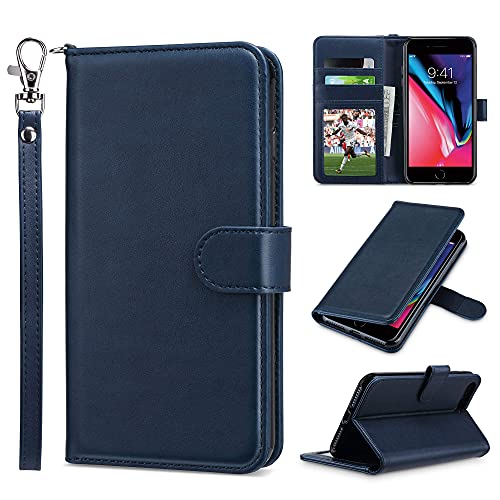 ULAK Wallet für iPhone 8 Plus Hülle, iPhone 7 Plus Lederhülle Flip Cover Tasche Brieftasche Schutzhülle Magnet Handyhülle Standfunktion Phone Case für iPhone 7 Plus/iPhone 8 Plus - Blau von ULAK