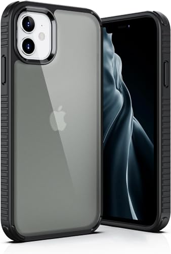 ULAK für iPhone 12/12 Pro Hülle, Durchsichtig [Anti-Gelb] Handyhülle Clear Schutzhülle Bumper Transparent Stoßfest Case Cover für iPhone 12 & iPhone 12 Pro 6,1 Zoll - Schwarz mattiert von ULAK