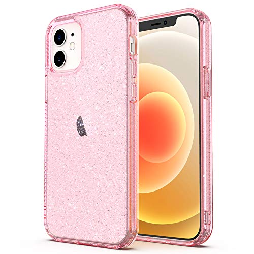 ULAK für iPhone 12/12 Pro Hülle Glitzer Transparent Schutzhülle Hard TPU Bumper Handyhülle Stoßfest Phone Case für Apple iPhone 12/iPhone 12 Pro 6,1 Zoll - Rosa von ULAK