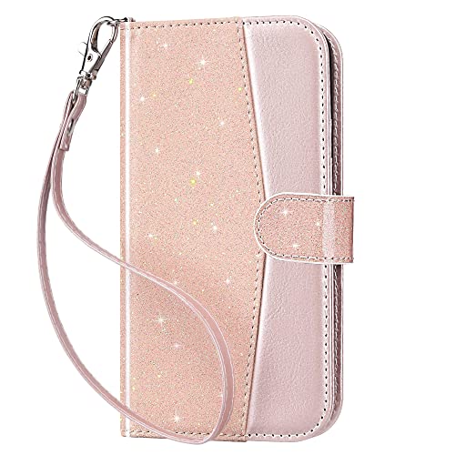 ULAK für iPhone 13 Hülle Flip Leder PU Klapphülle Cover Tasche Brieftasche Schutzhülle Standfunktion Handyhülle mit Kartenfächer Case für iPhone 13 6,1 Zoll - Rosa Glitzer von ULAK