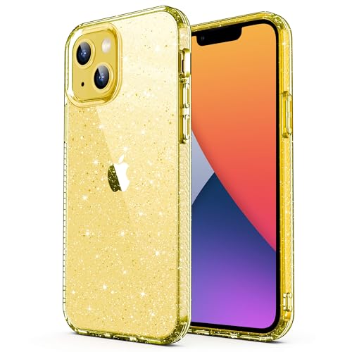 ULAK für iPhone 14 Plus Hülle Glitzer Durchsichtige Schutzhülle Hard TPU Bumper Handyhülle Stoßfest Phone Case für Apple iPhone 14 Plus 6,7 Zoll - Gelb von ULAK