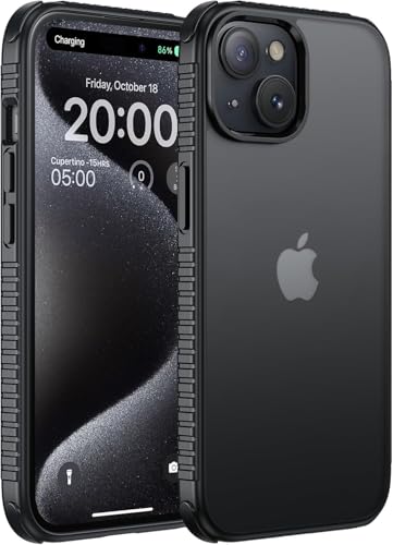 ULAK für iPhone 15 Hülle, Durchsichtig [Anti-Gelb] Clear Schutzhülle Bunte Handyhülle TPU Bumper Transparent Stoßfest Case Cover für iPhone 15 6,1 Zoll - Schwarz mattiert von ULAK