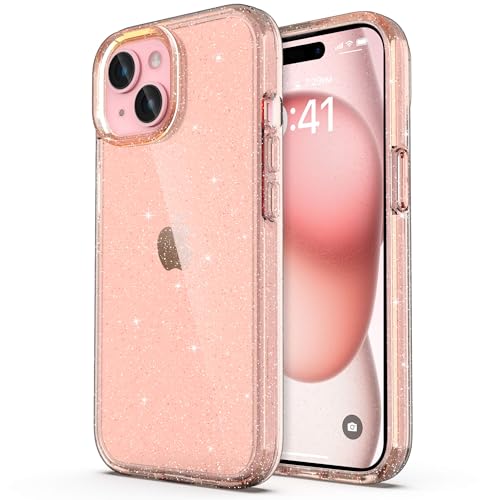 ULAK für iPhone 15 Hülle Glitzer Durchsichtige Schutzhülle Hard TPU Bumper Handyhülle Stoßfest Phone Case für Apple iPhone 15 6,1 Zoll - Orange von ULAK