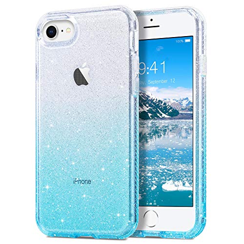 ULAK für iPhone SE 2020/2022 Hülle, iPhone 7/8 Glitzer Durchsichtige Schutzhülle TPU Bumper Handyhülle Stoßfest Phone Case für iPhone SE 2022/2020/8/7 4,7 Zoll - Hellblau von ULAK