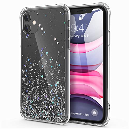 ULAK iPhone 11 Hülle, Sparkle Sterne Muster Clear Glitter Hard TPU Stoßfest Handyhülle Durchsichtig Bling Frauen Mädchen Schutzhülle Lover Case Cover für iPhone 11 6,1 Zoll - Transparent Glitzer von ULAK