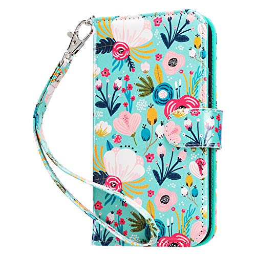 ULAK iPhone 12 Hülle, iPhone 12 Pro Flip Hülle Leder PU Klapphülle Cover Tasche Brieftasche Schutzhülle Standfunktion Handyhülle mit Kartenfächer Case für iPhone 12/12 Pro 6,1 Zoll - Bunte Blumen von ULAK