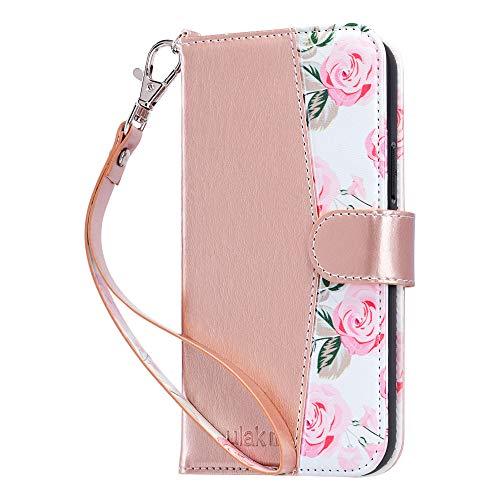 ULAK iPhone 12 Hülle, iPhone 12 Pro Flip Hülle Leder PU Klapphülle Cover Tasche Brieftasche Schutzhülle Standfunktion Handyhülle mit Kartenfächer Case für iPhone 12/12 Pro 6,1 Zoll - Roségold von ULAK