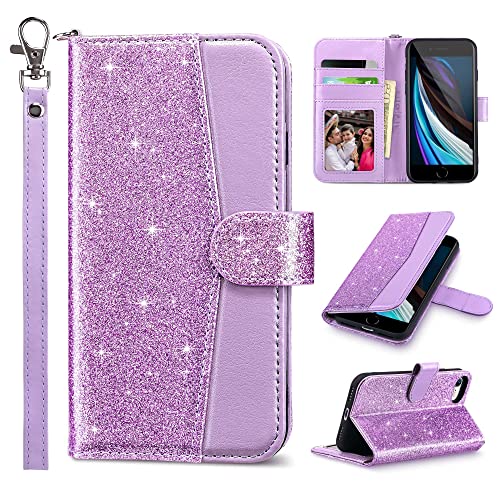 ULAK iPhone SE 2020/2022 Hülle, iPhone 8/7 Lederhülle PU Flip Cover Tasche Brieftasche Schutzhülle Magnet Handyhülle Stand mit Kartenfächer Case für iPhone 7/8/SE 2020/2022 - Lila Glitzer ULAK iPhone SE 2020/2022 Hülle, iPhone 8/7 Lederhülle PU Flip Cover Tasche Brieftasche Schutzhülle Magnet Handyhülle Stand mit Kartenfächer Case für iPhone 7/8/SE 2020/2022 - Lila Glitzer von ULAK