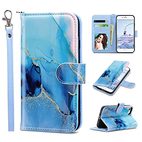 ULAK iPhone SE 2020/2022 Hülle, iPhone 8/7 Lederhülle PU Flip Cover Tasche Brieftasche Schutzhülle Magnet Handyhülle Stand mit Kartenfächer Case für iPhone 7/8/SE 2020/2022 - Marmor von ULAK