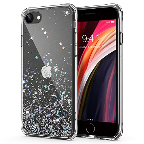 ULAK iPhone SE 2020 2022 Hülle, iPhone 7/8 Sparkle Sterne Muster Clear Glitter Stoßfest Handyhülle Durchsichtig Bling Schutzhülle Case Cover für iPhone 7/8/SE 2020/SE 2022 4,7 Zoll - Glitzer von ULAK