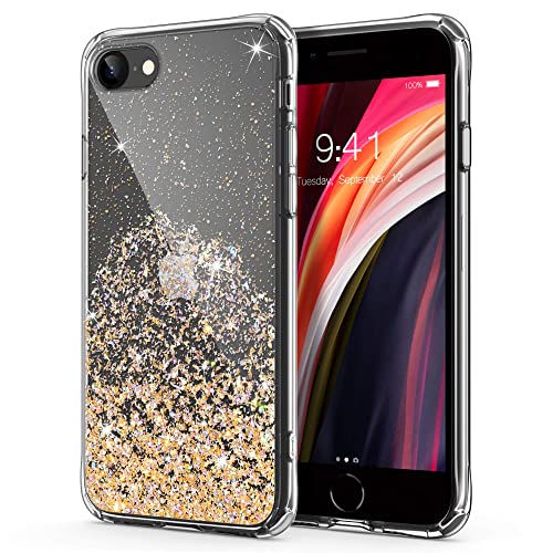 ULAK iPhone SE 2020 2022 Hülle, iPhone 7/8 Sparkle Sterne Muster Clear Glitter Stoßfest Handyhülle Durchsichtig Bling Schutzhülle Case Cover für iPhone 7/8/SE 2020/SE 2022 4,7 Zoll - Gold Glitzer von ULAK