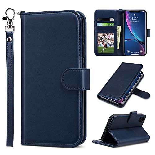 ULAK iPhone XR Hülle, Premium Lederhülle mit Card Holder Flip Cover Tasche Brieftasche Schutzhülle Magnet Handyhülle Standfunktion mit Kartenfächer Phone Case für iPhone XR 6,1 Zoll - Blau von ULAK