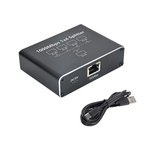 Gigabit Ethernet Splitter 1 zu 4 - Netzwerk-Adapter Mit USB-Stromkabel, RJ45 Internet Adapter 1000Mbps High Speed für Cat 5/5e/6/7/8 Kabel [4 Geräte Gleichzeitig Vernetzt] von ULANSeN