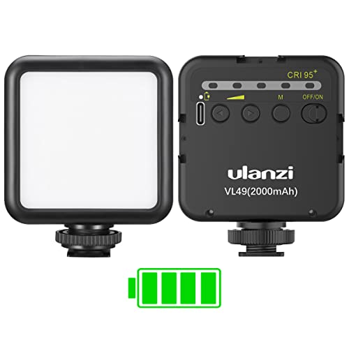 ULANZI Camera Light, VL49 Video Licht mit 2000mAh Akku, LED Videoleuchte 5500K Einstellbar, 3 Cold Shoe für Mikros und Lampen, Dauerlicht für Kamera Foto von ULANZI