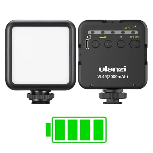 Camera Light, ULANZI VL49 Video Licht mit 2000mAh Akku, LED Videoleuchte 5500K Einstellbar, 3 Cold Shoe für Mikros und Lampen, Dauerlicht für Kamera Foto von ULANZI