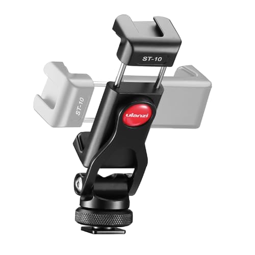 ULANZI ST-10 Metall Handyhalterung Handy Stativ Adapter Zubehör Tripod Selfie Stick Smartphone Halterung mit 2 Cold Shoe 360º Rotation 1/4"-Schraubanschlus Z-Achsen für iPhone Android Digitalkamera von ULANZI