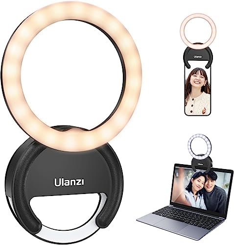 Ringlicht Handy ULANZI 4" Selfie Licht Handy, 3 Farbtemperaturen 3000K-7000K, Ringleuchte 5 Helligkeitsstufen, Videoleuchte Laptop für Selfie Videokonferenz Streaming Make-up Vlog YouTube TikTok von ULANZI