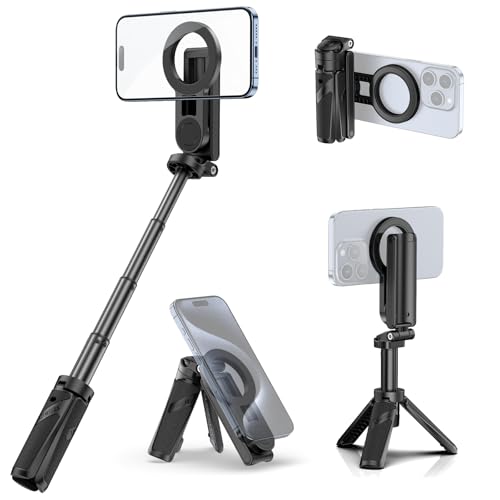 ULANZI JJ03 Magnetisches Stativ Ständer, 3 in 1 Bluetooth Selfie Stick Handy Griff Capgrip, 12N Starker Magnet, Ausziehbares Mini Stativ, Handyhalterung für iPhone 16/15/Samsung/Android Smartphone von ULANZI