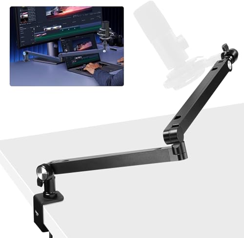 ULANZI TM01 Low Mikrofon Arm Professioneller Niedriger Mikrofonständer Tisch mit 1/4" 3/8" 5/8" Schrauben Winkel Verstellbar Drehbar Klappbar Aluminium Microphone Arm für Podcast/Streaming/Gaming von ULANZI