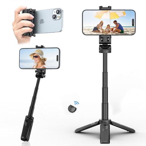 Ulanzi JJ02 Handy Stativ Ständer, 3 in 1 Bluetooth Selfie Stick Handy Griff Capgrip mit Fernbedienung, ausziehbares Mini Stativ Handyhalterung für iPhone/Samsung/Android Smartphones, 2 Kaltschuh von ULANZI