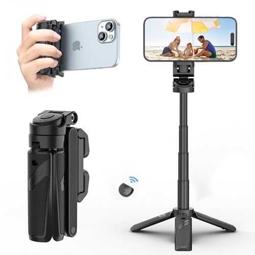 Ulanzi JJ02 Handy Stativ Ständer, 3 in 1 Bluetooth Selfie Stick Handy Griff Capgrip mit Fernbedienung, ausziehbares Mini Stativ Handyhalterung für iPhone/Samsung/Android Smartphones, 2 Kaltschuh von ULANZI