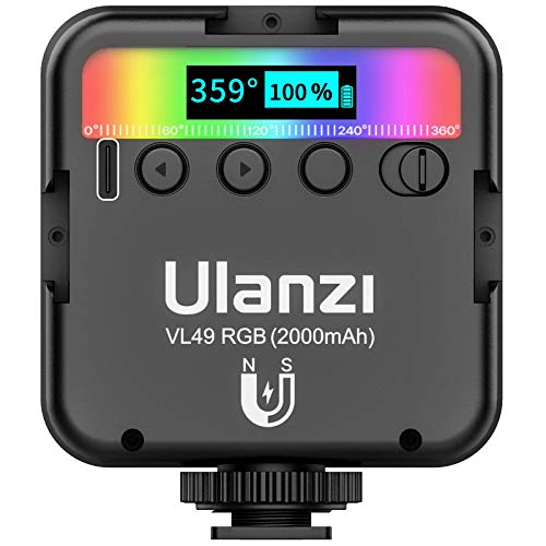Ulanzi VL49 Mini RGB LED Videoleuchte für Smartphone und Kamera mit Einstellbarer Farbtemperatur (RGB+2500K-9000K) und 2000mAh Akku für Video Vlog Studio Streaming von ULANZI