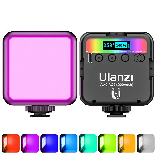 Video Licht RGB, ULANZI VL49 LED Videoleuchte mit 2000 mAh Akku, Kamera Licht Klein Dimmbare 2500K-9500K, Zurück Magneten, Foto Licht Kompakte für Makro Aufnahmen, Produktfotografie und YouTube Vlogs von ULANZI