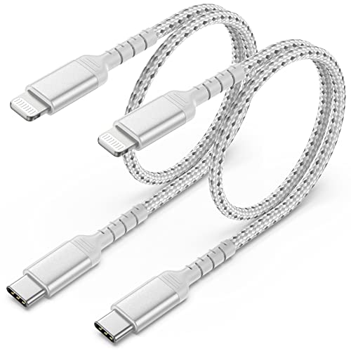 50cm USB C auf Lightning Kabel Kurz 2Pack, Geflochten Typ C Lightning Ladekabel PD Power Delivery Schnellladekabel Kompatibel für Apple iPhone 14 13 12 11 Mini Pro Max Xs Xr X 8 7 6 Plus SE(Silber) von ULIFTUS