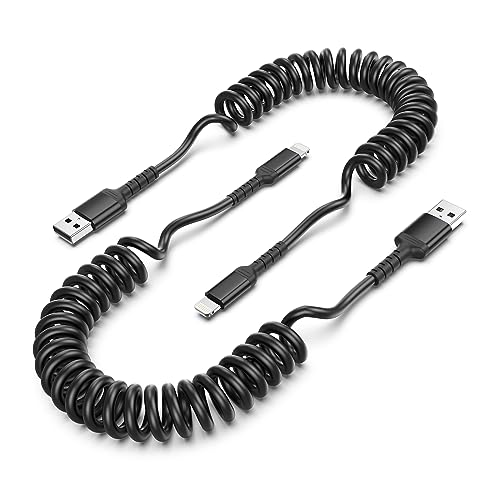 Spiralkabel USB A auf Lightning Kabel [2M,2Pack], Spiralkabel USB iPhone Apple Carplay Kabel & Datensynchronisation, Kurz iPhone Ladekabel Auto iPhone14 /13/12 /11/Xs/XR/iPad/AirPods von ULIFTUS