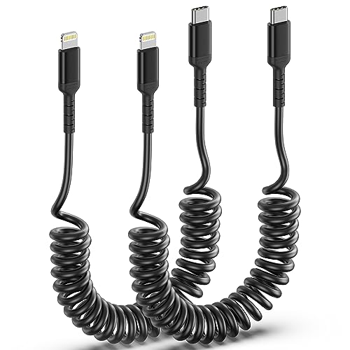 Spiralkabel USB C auf Lightning Kabel, 2 Pack Spiralkabel USB C iPhone Apple Carplay Kabel & Datensynchronisation, Kurz USB-C iPhone Ladekabel Auto iPhone14 /13/12 /11/Xs/XR/iPad/AirPods von ULIFTUS